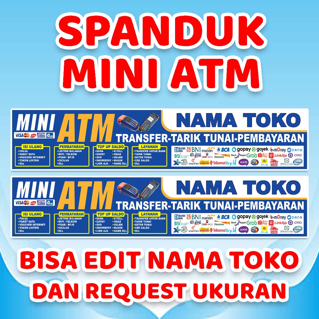 Spanduk Atas Toko Konter Spanduk Mini ATM Agen Transfer