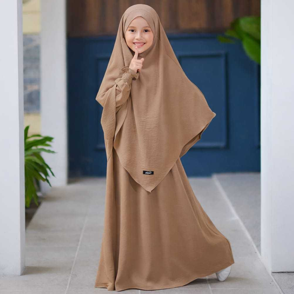 Malano Style - Baju Gamis Muslim Anak Remaja Perempuan French Khimar Instan Cadar Menyatu Anti UV
