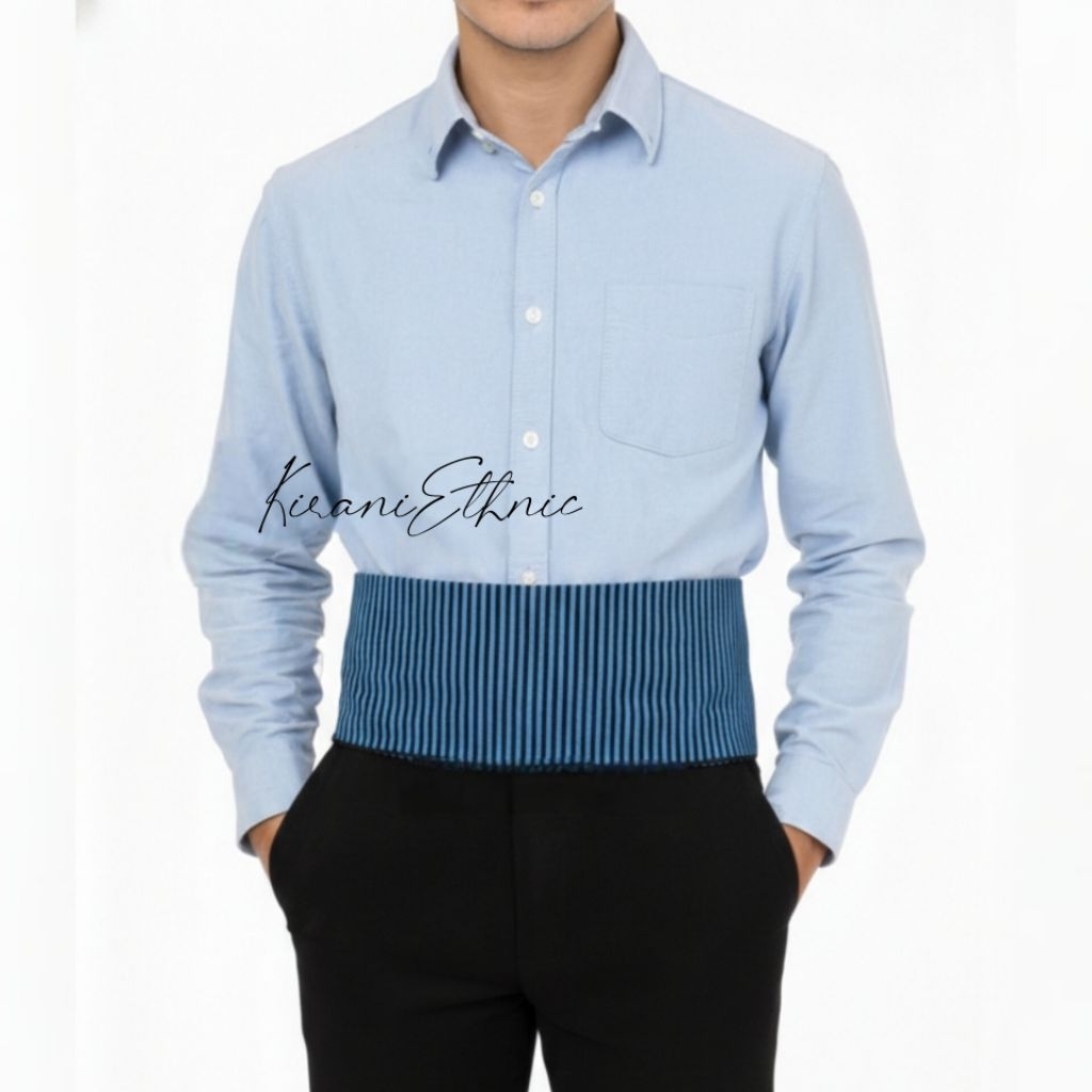 obi belt pria ikat pinggang pria lurik asli biru kehijauan bagus