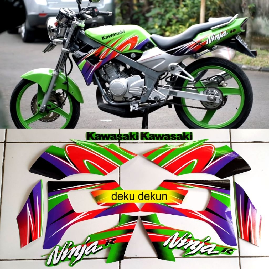 Striping stiker body motor kawasaki ninja R hijau 2004 stiker list bodi motor ninja r warna hijau ta