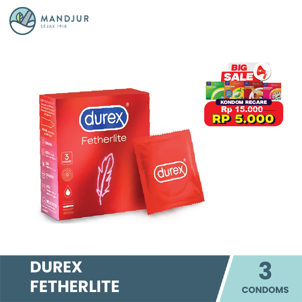 Kondom Durex Fetherlite Kondom Super Tipis Kondom Aman Pria Isi 3 - Kondom Ekstra Sensitif