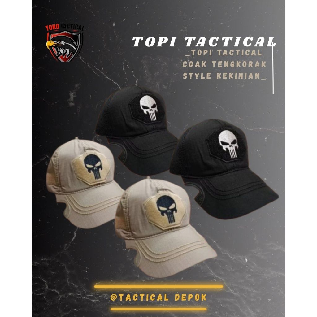 TOPI COAK TACTICAL | TOPI TENGKORAK | TOPI TACTICAL HITAM DAN CREAM