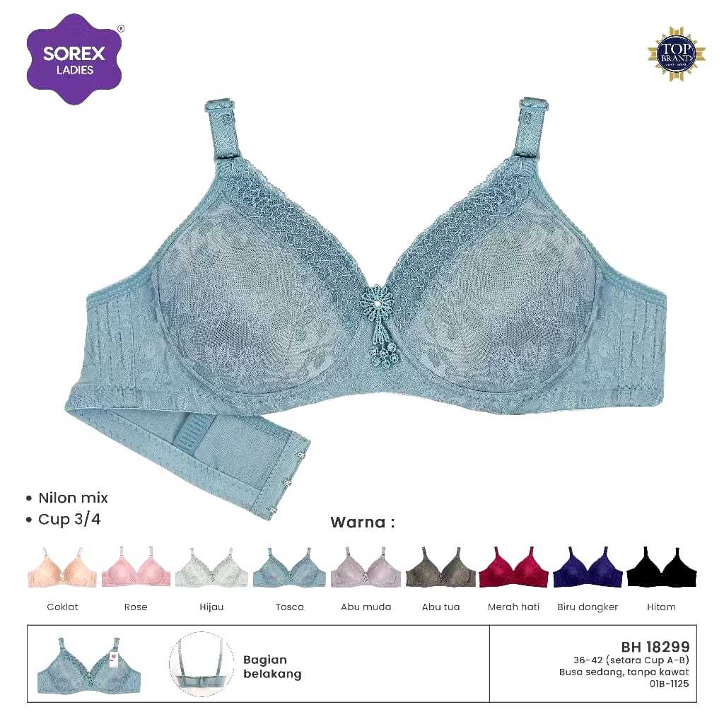 Bra Bh Tanpa Kawat Sorex Emboss Renda 18299 Super Soft Kait 3 Cup B Busa Sedang
