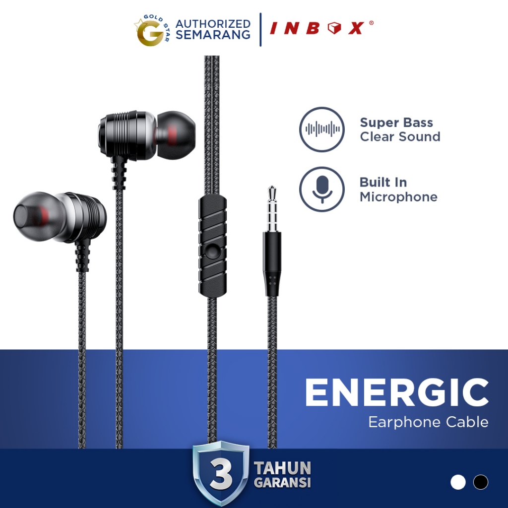Inbox Energic Kabel Headset Super Bass With Mic Earphone Gaming Samsung