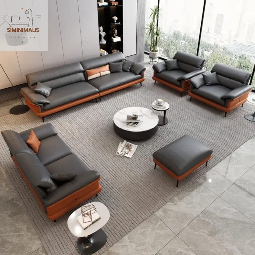 Sofa Minimalis Modern SIMINIMALIS / Kursi Tamu Kulit 321 Dudukan / Sofa Kantor Elegan / Sofa Keluarg