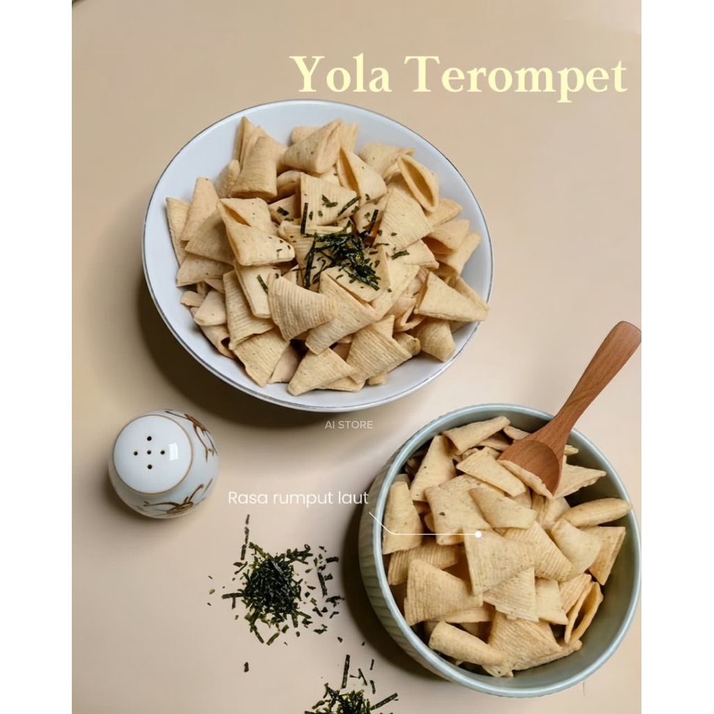 KERIPIK YOLA TEROMPET RASA PEDAS BALADO DAN RUMPUT LAUT 250GR, 500GR, 1KG.