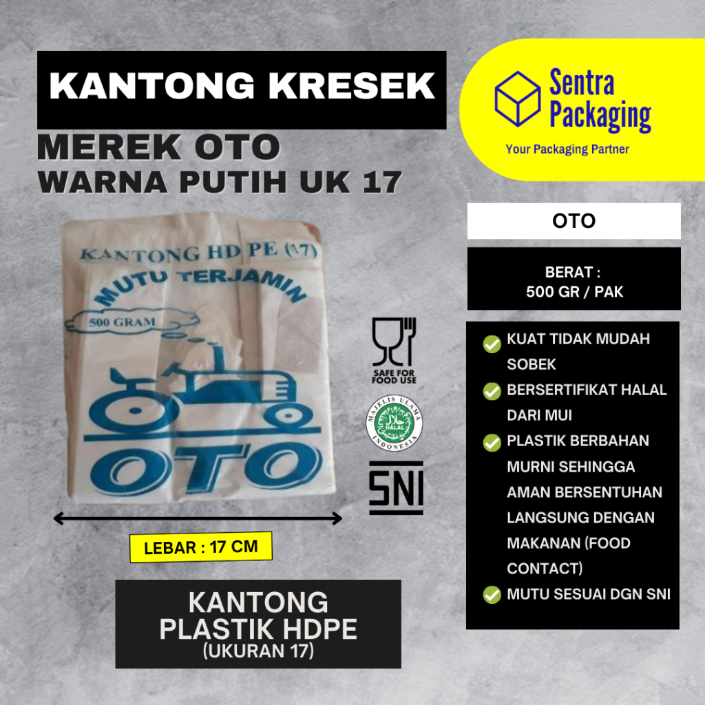 Kantong Plastik OTO Tebal Putih Susu 500gr ukuran 17 / Kantong Plastik Kresek PUTIH SUSU Uk 17