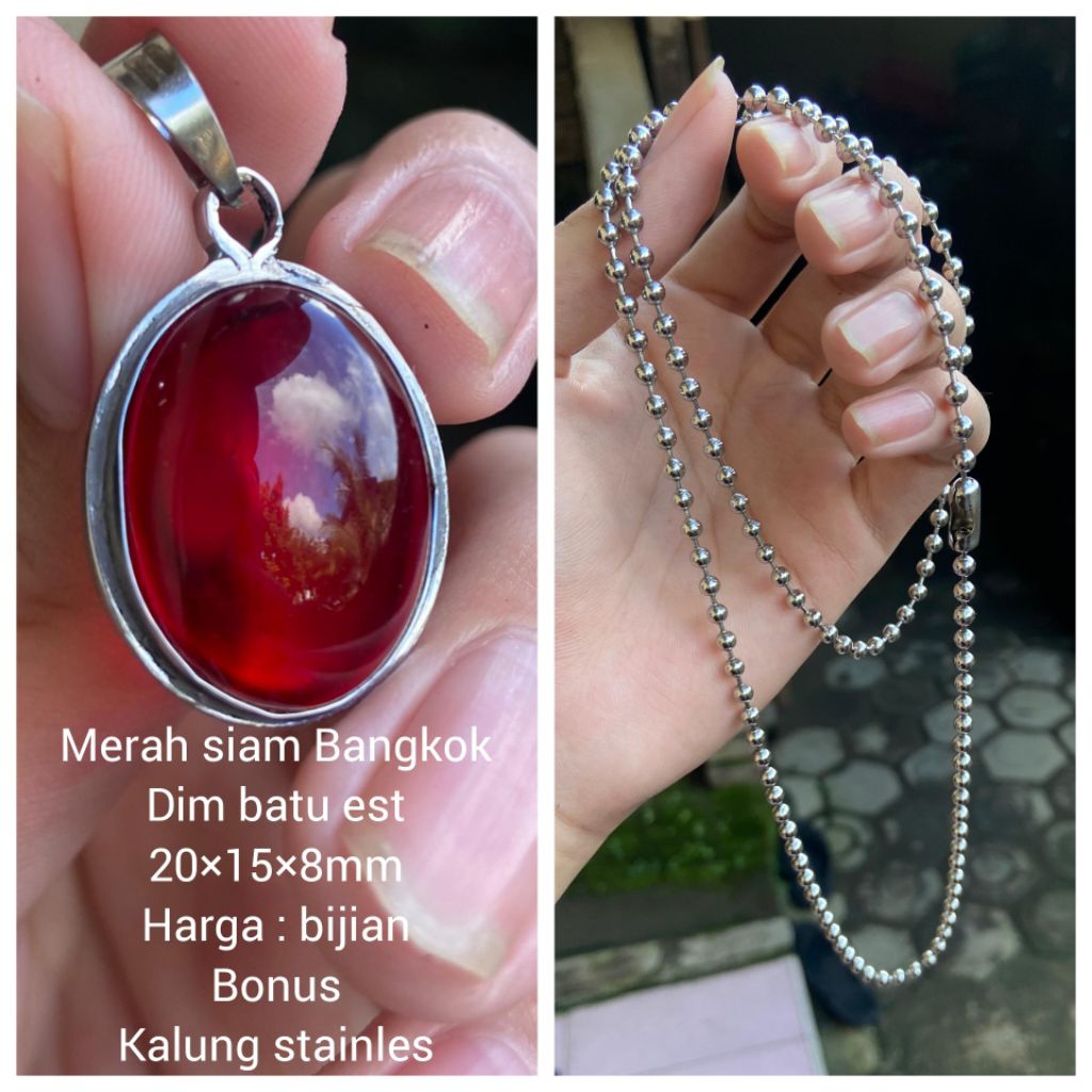 LIONTIN BATU MERAH DELIMA SIAM BANGKOK DIM BATU 20×15×8MM