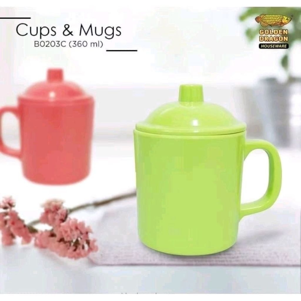 Gelas/Mug Gagang Kecil Tutup Kuncup  Melamin 360 Ml - Golden Dragon Melamine (B0203C)