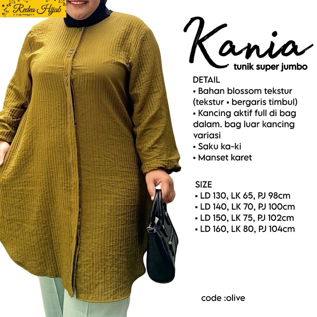 Atasan Wanita Muslimah Kania Jumbo Tunik Bahan Kaos Blossom Motif Polos Busui Friendly Allsize LD115