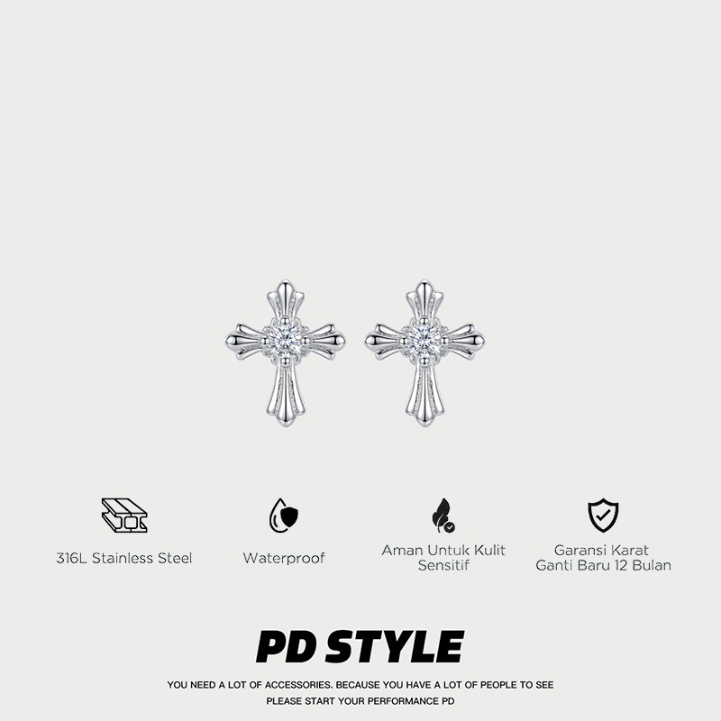PD STYLE-Anting salib berlian asli untuk pria, anting berlian zirkon mewah kelas atas, gaya hip-hop 