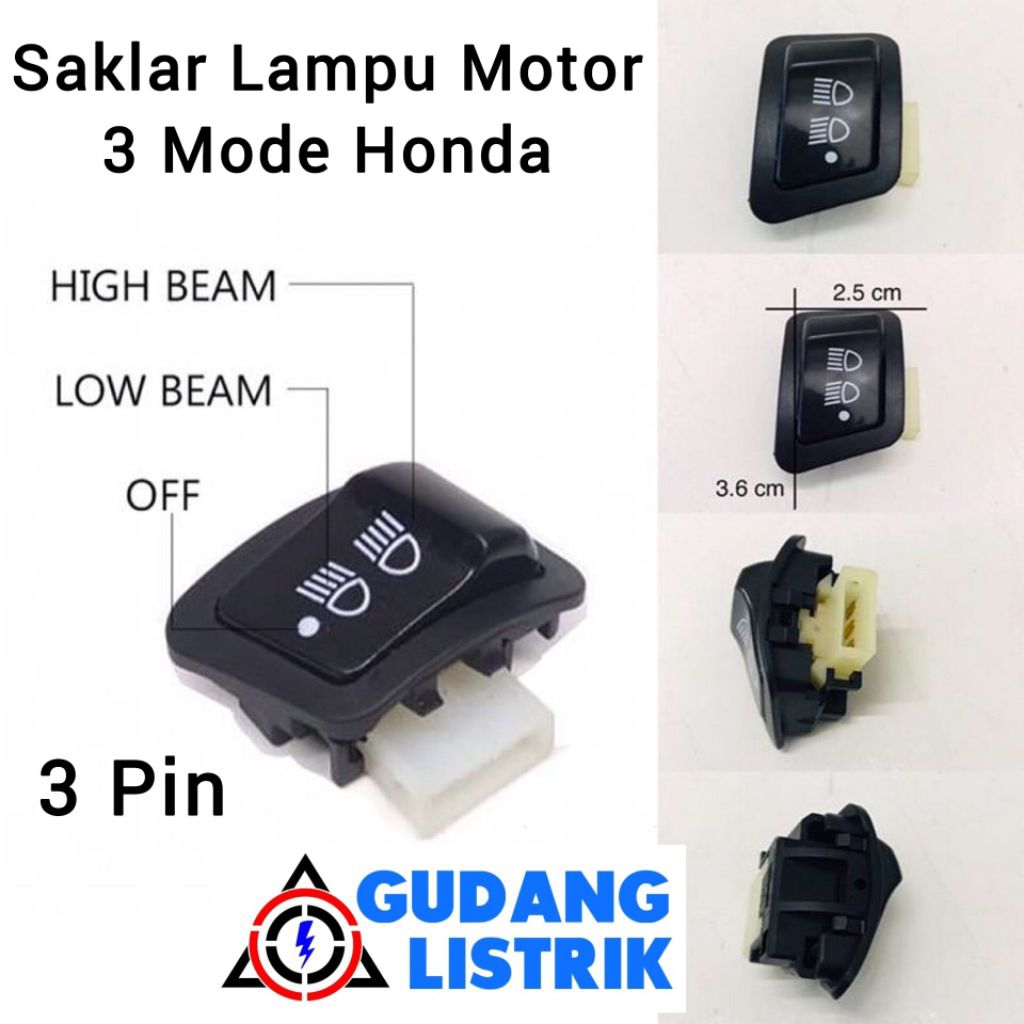 Saklar Dim Lampu Utama Motor Honda 3 Mode 3 Pin On On Off