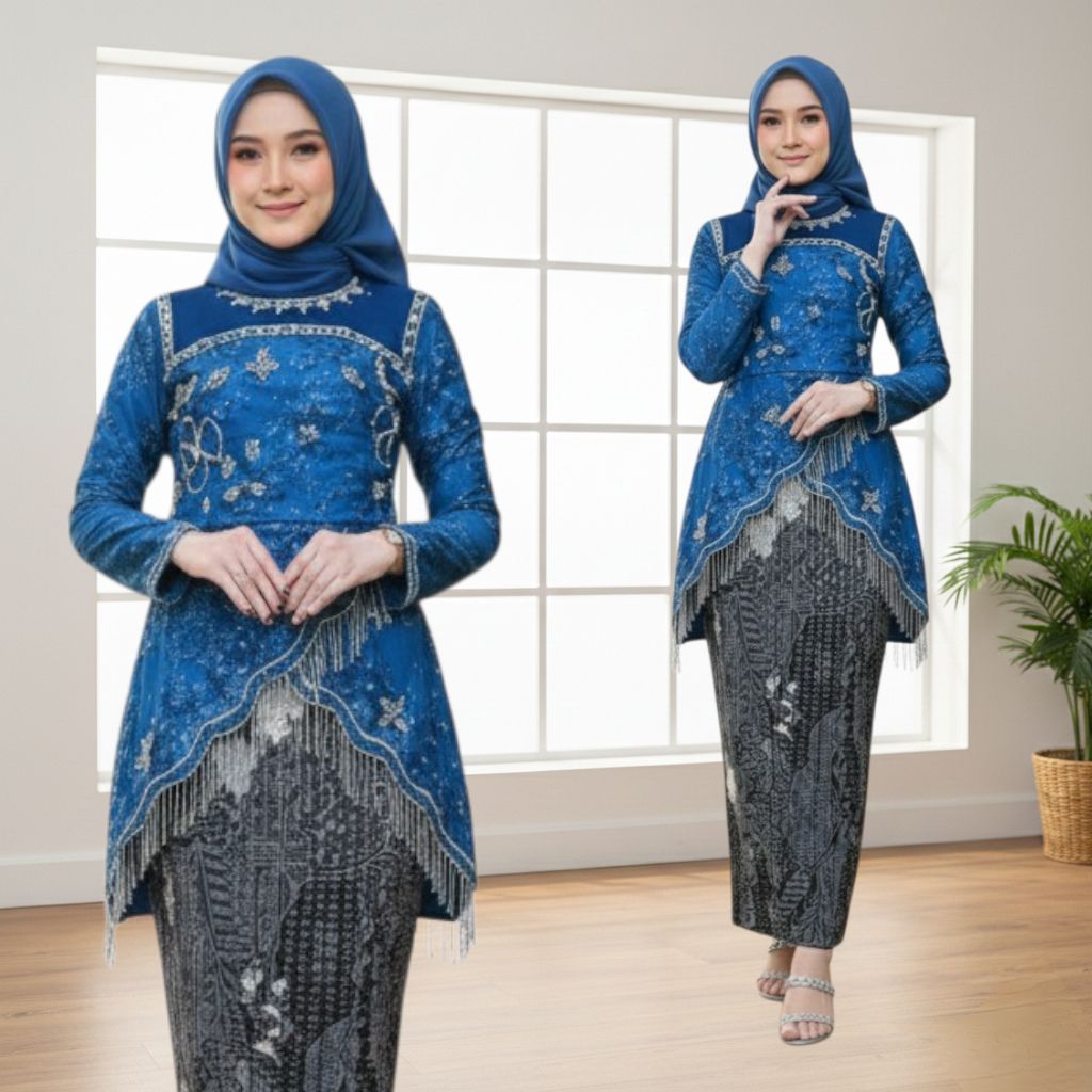 {Toko.Sky} Kebaya Hanura+Rok Batik Plisket/Setelan Kebaya Wisuda Rumbai/Setelan Kebaya Modern