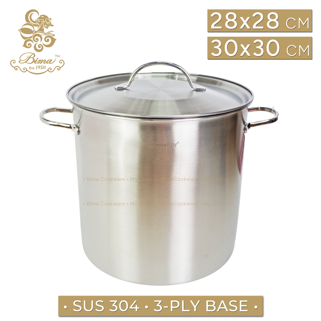 BIMA Panci Stockpot Stainless SUS 304 Jumbo Besar [30cm 21L / 28cm 19L] 3-Ply Base Bisa Induksi +Tut
