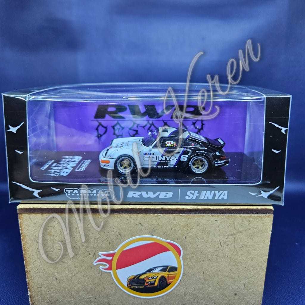 Diecast Tarmac RWB x SHINYA JAPAN EXCLUSIVE RWB DESTROY RWB 964 Porsche white black ban karet limite