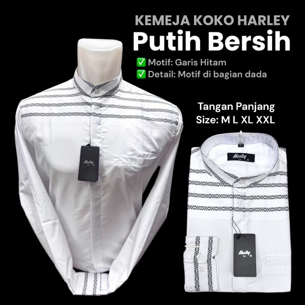 kemeja Koko kemko Harley original terbaru lengan panjang warna putih baju muslim terbaru