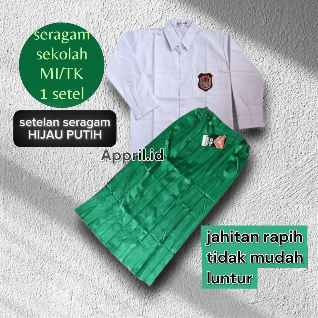 SETELAN ROK/MAXI HIJAU PUTIH ANAK PEREMPUAN/SERAGAM SEKOLAH MI/SD/TK