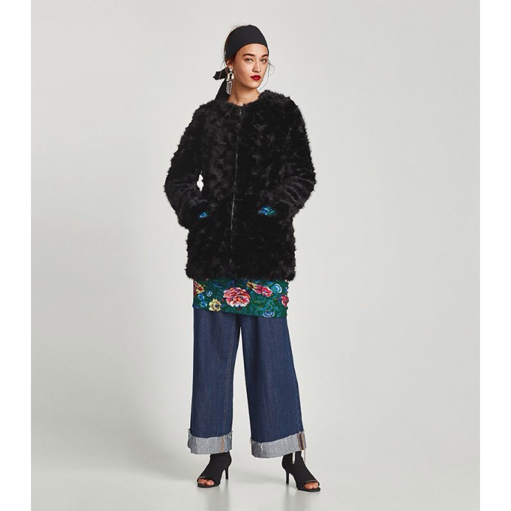 ZARA - Faux Fur Coat Size L