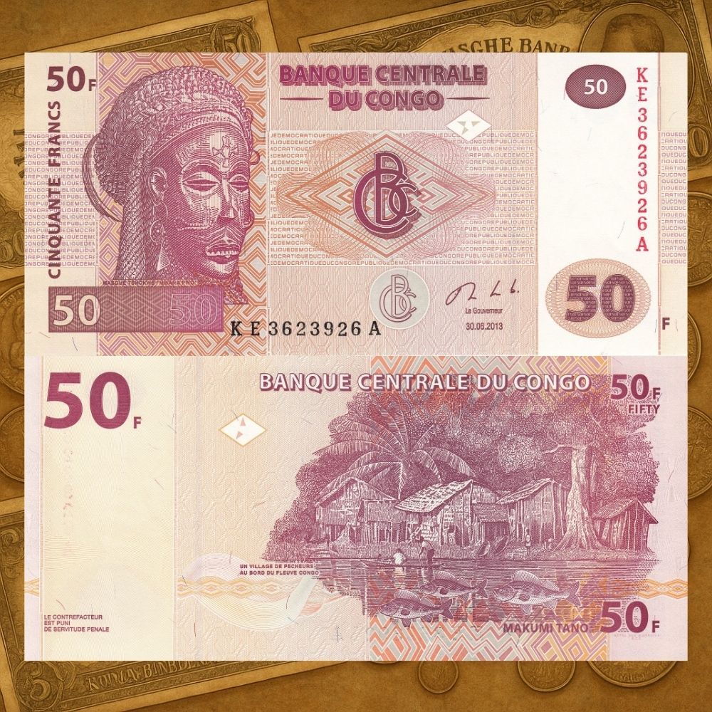 Koleksi Uang Kertas Asing Kuno Gepok Gepokan Lak Congo 50 Francs