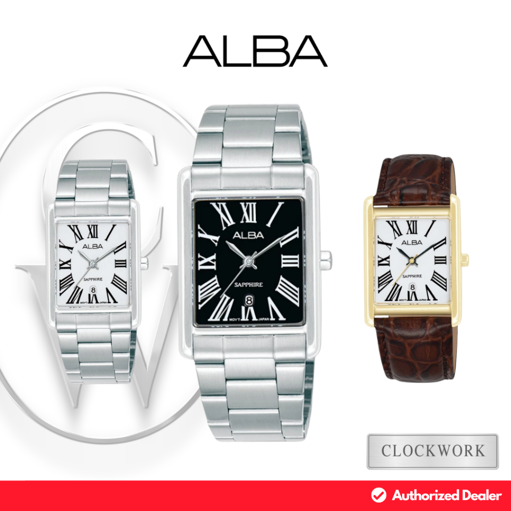 Jam Tangan Pria Alba AH7ET / AH7ES Series Kulit Vintage Tank Classic Retro Sapphire Crystal AH7ET5 /