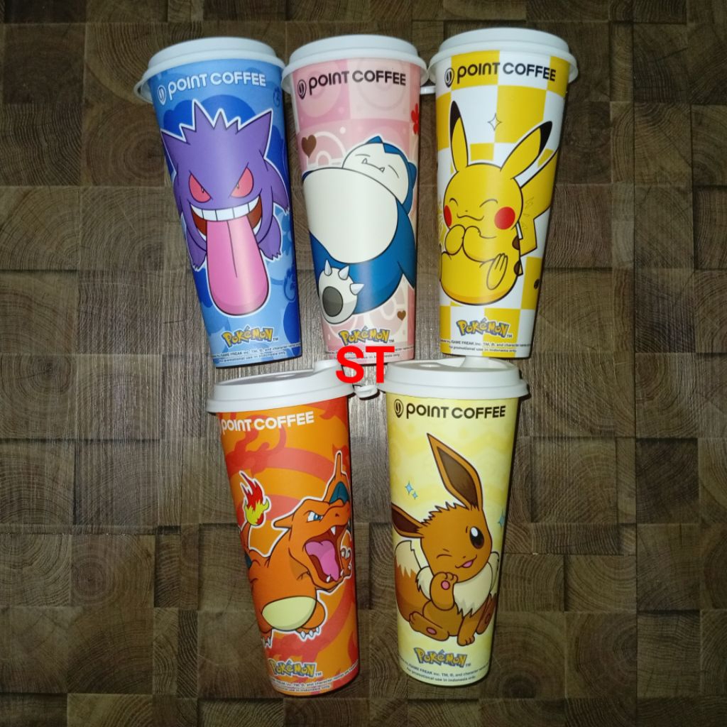 Point Coffee X Pokemon Cup Merchandise Pikachu Snorlax Charizard Eeve Mew Murah Diskon Merch Officia