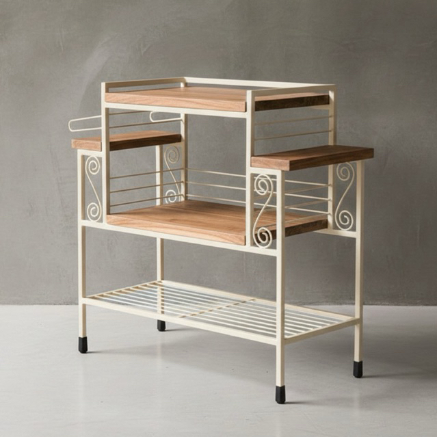 Meja TV Tabung Jadul Vintage Besi Kayu Ornamen | Rak Televisi Klasik 80an