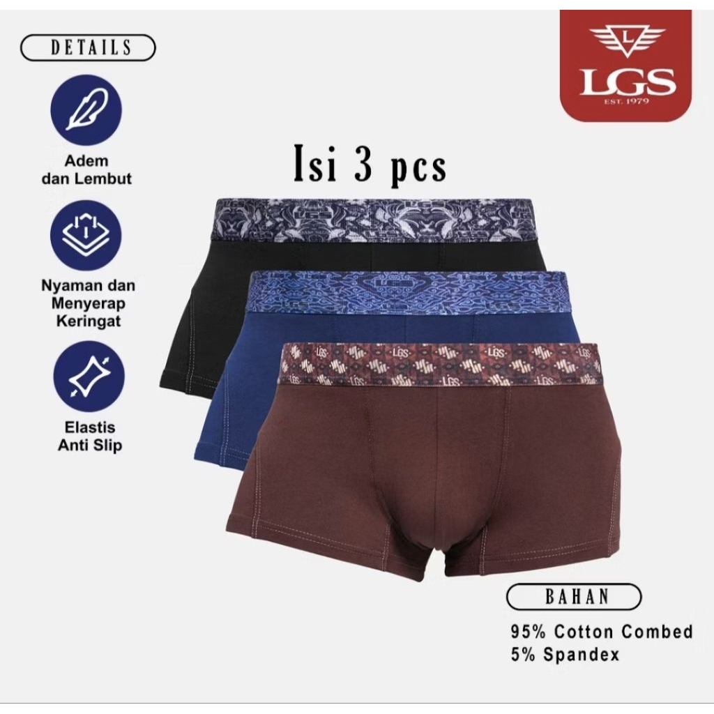 Boxer Batik Cowok LGS isi 3psc Lebx 002.638.3 Original