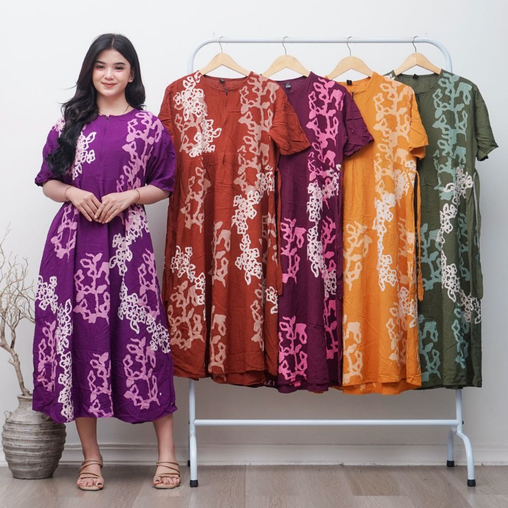 Daster Cap Asli Pekalongan Rayon Twill malaman Lengan Pendek Resleting Depan