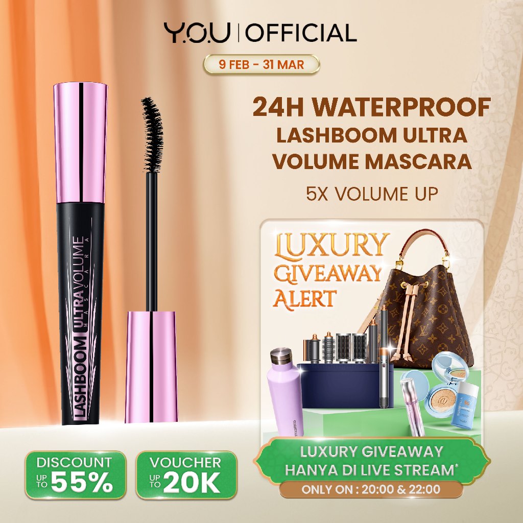 YOU Lashboom Ultra Volume Mascara Maskara Waterproof Tahan 24 Jam Lash Lift Kosmetik Mata
