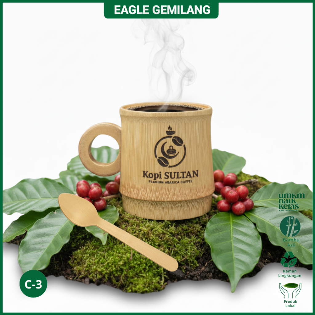 Gelas bambu alami ( CUSTOM NAMA ) Cangkir dari ruas bambu asli kerajinan souvenir bambu : Eagle Gemi