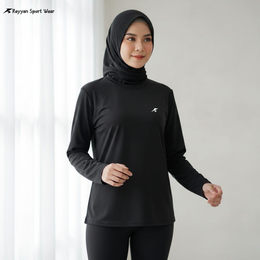 Rayyan Sport Wear - Kaos Olahraga Wanita Lengan Panjang Dryfit Muslimah Aktif Nyaman untuk Sport & H