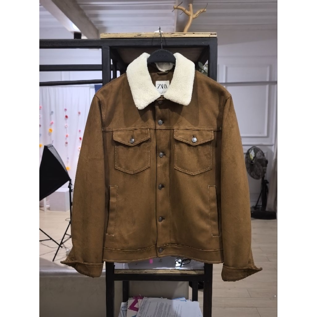jaket zara man trucker faux suede