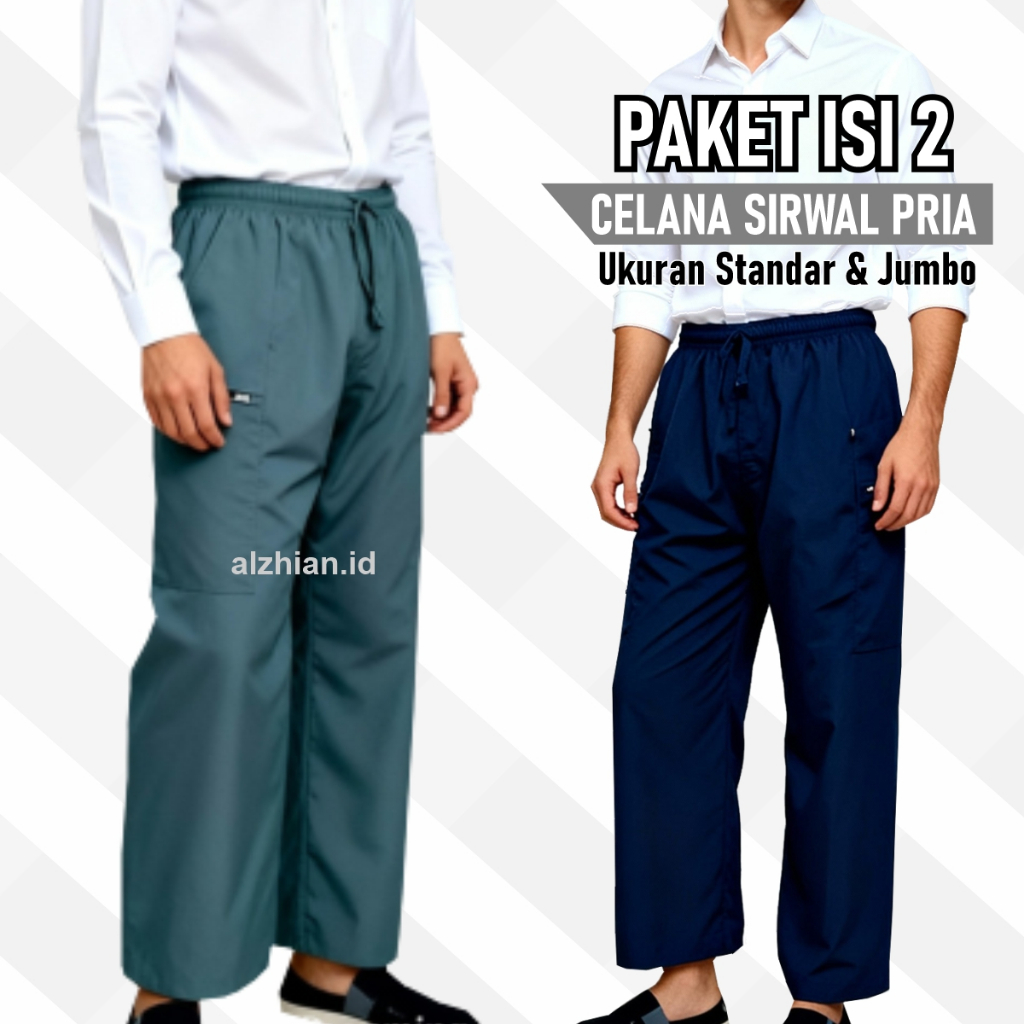 PROMO 2 PCS - Celana Panjang Pria Harian Celana Sirwal Pangsi Ukuran Standar Jumbo Bahan Adem Berkua