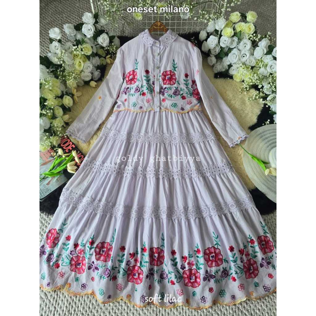 NEW~Milano Set Outer Gamis Goldy Ghatbiyya Import Premium BKK Katun Bordir