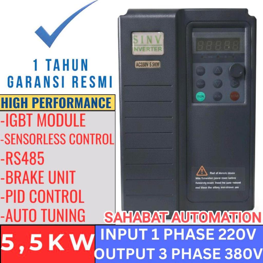 Inverter 1 Phase ke 3 Phase 5,5KW 5,5 KW Input 1Phase 220V Output 3Phase 380V Inverter motor Dinamo 