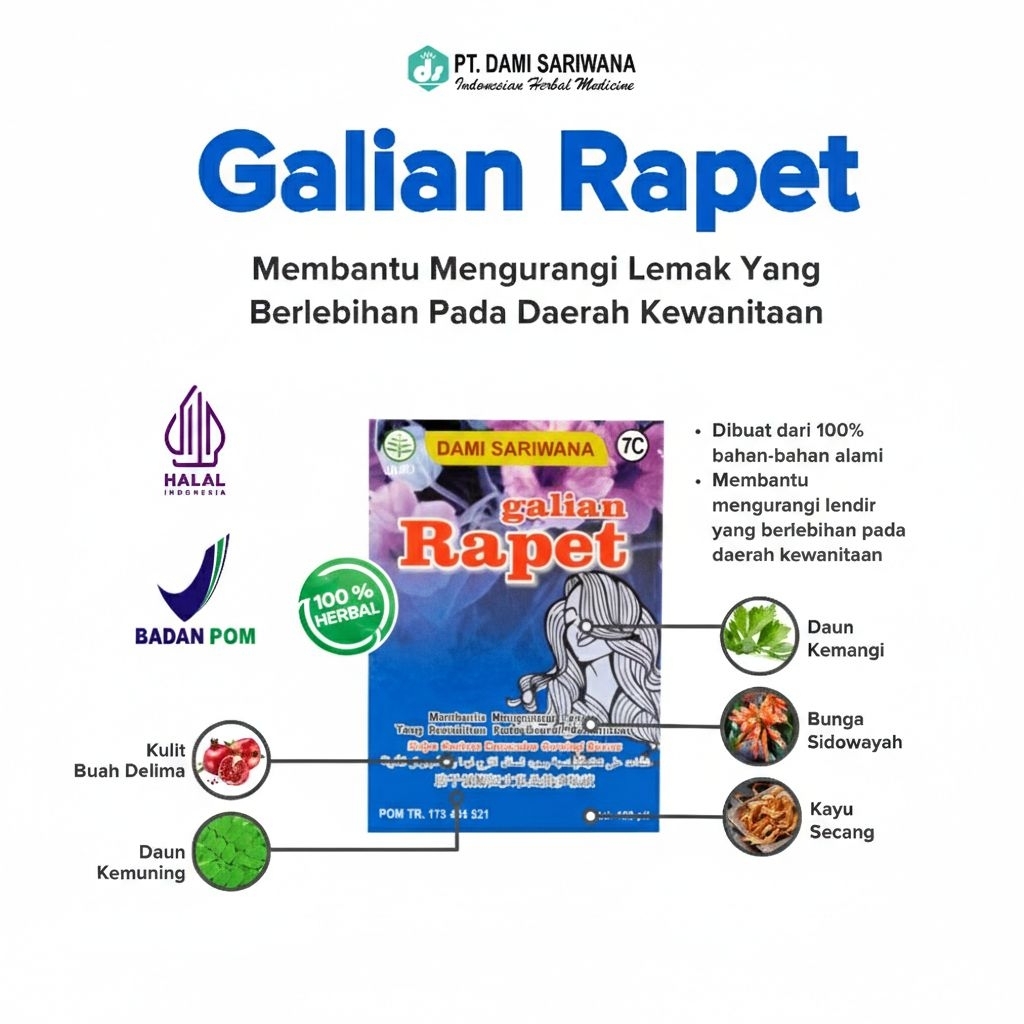[BPOM] Jamu Herbal GALIAN RAPET 100 Pil Mengurangi Lendir Daerah Kewanitaan / Galian Rapet. Galian R
