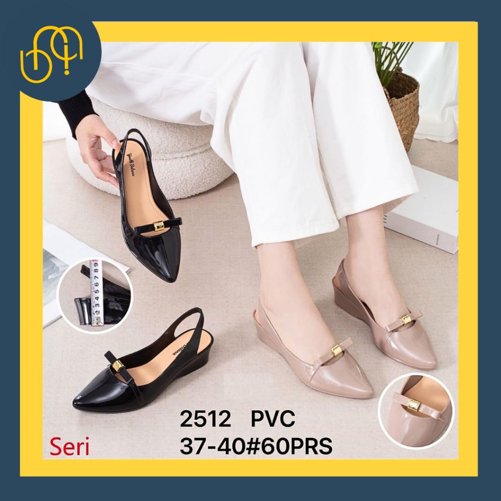 Sepatu Sandal Wedges Pita Permata Jelly Glossy Wanita 2512 Selop Mules Kilau Tali Belakakg Wanita Ke