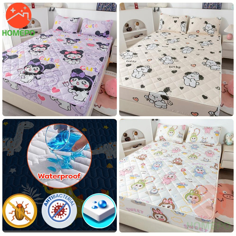 Homepo Waterproof Matras Protector Pelindung Kasur Topper Kasur Busa Sprei 180x200 160x200 140x200 1