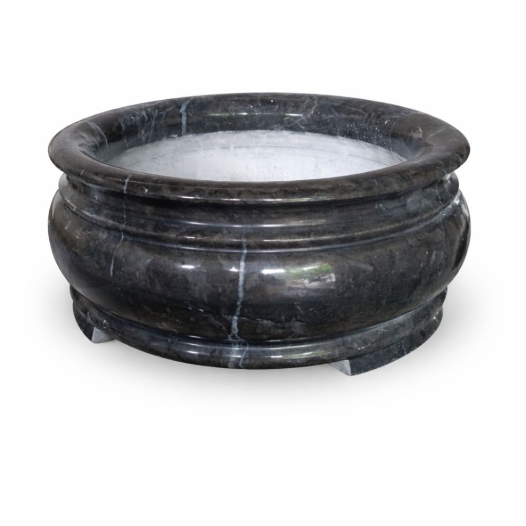 Pot Bunga Bahan Batu Marmer Hitam Estetik