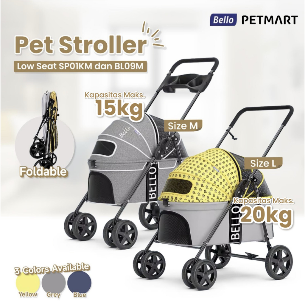 BELLO Pet Stroller Foldable Low Seat