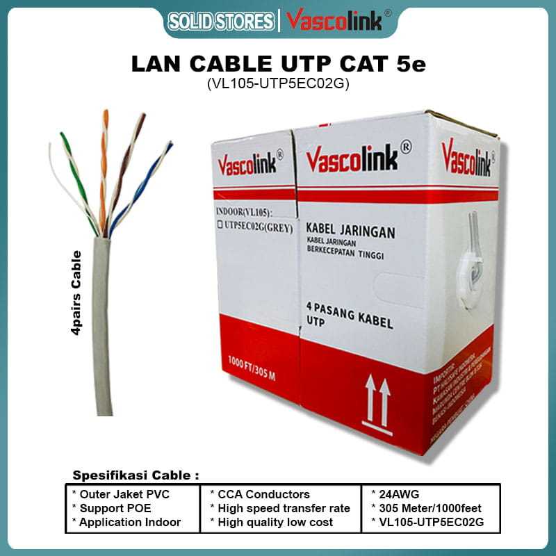 Kabel LAN UTP Cat 5 Vascolink / Kabel DATA Cat 5 vascolink