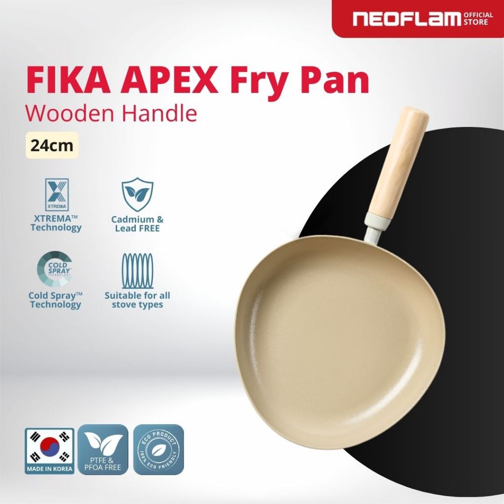 NEOFLAM FIKA APEX Frypan 24cm Ivory - Wajan Anti lengket & Tahan Gores, Ceramic Coating - Wooden Han