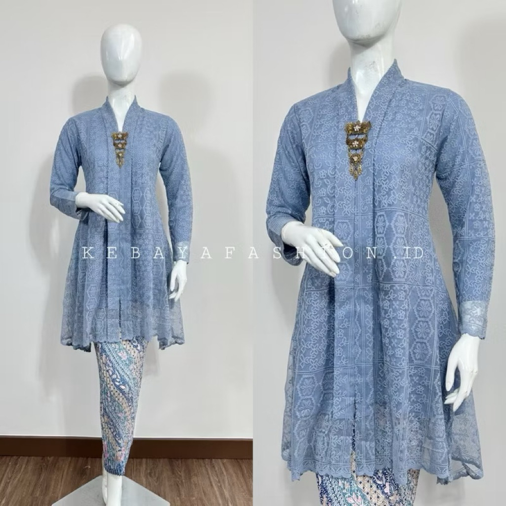 Kebaya Model Tunik Kerah V Bahan Brokat / Kebaya Kurung Brokat elegan