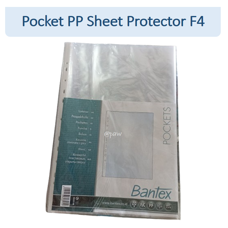Pocket PP Sheet Protector A4 F4 Bantex 20s/PP Pocket Clear/ Sheet Protector A4 F4/ Plastik Ordner/ P