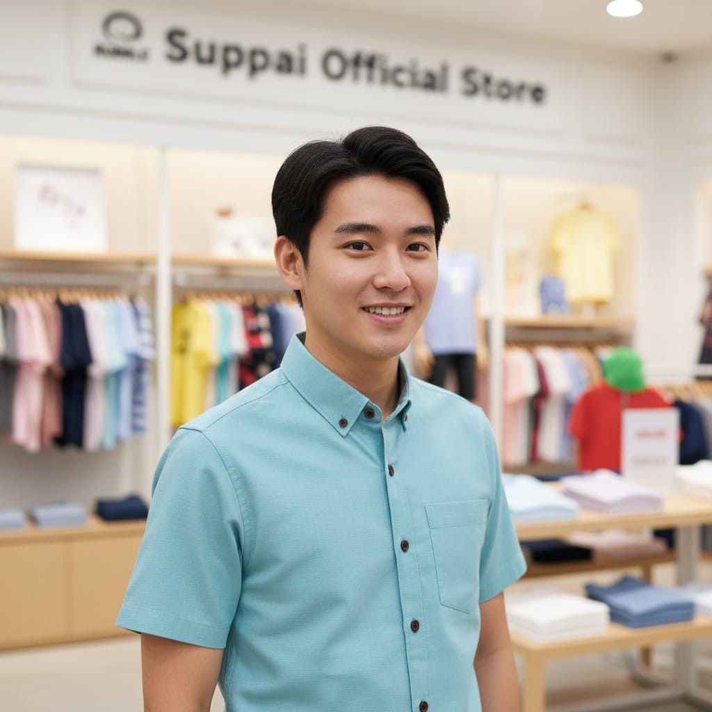 Suppai - Kemeja Casual Pria Basic Biru Wardah