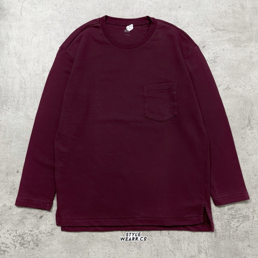 longsleeve uniqlo maroon pocket - kn4460