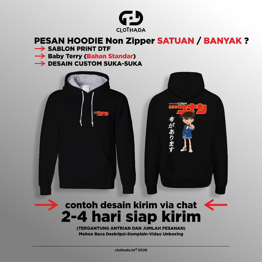 SWEATER Non Zipper (Baby Terry) HOODIE SABLON PRINT DTF (Satuan / Banyak) DESAIN CUSTOM SUKA SUKA