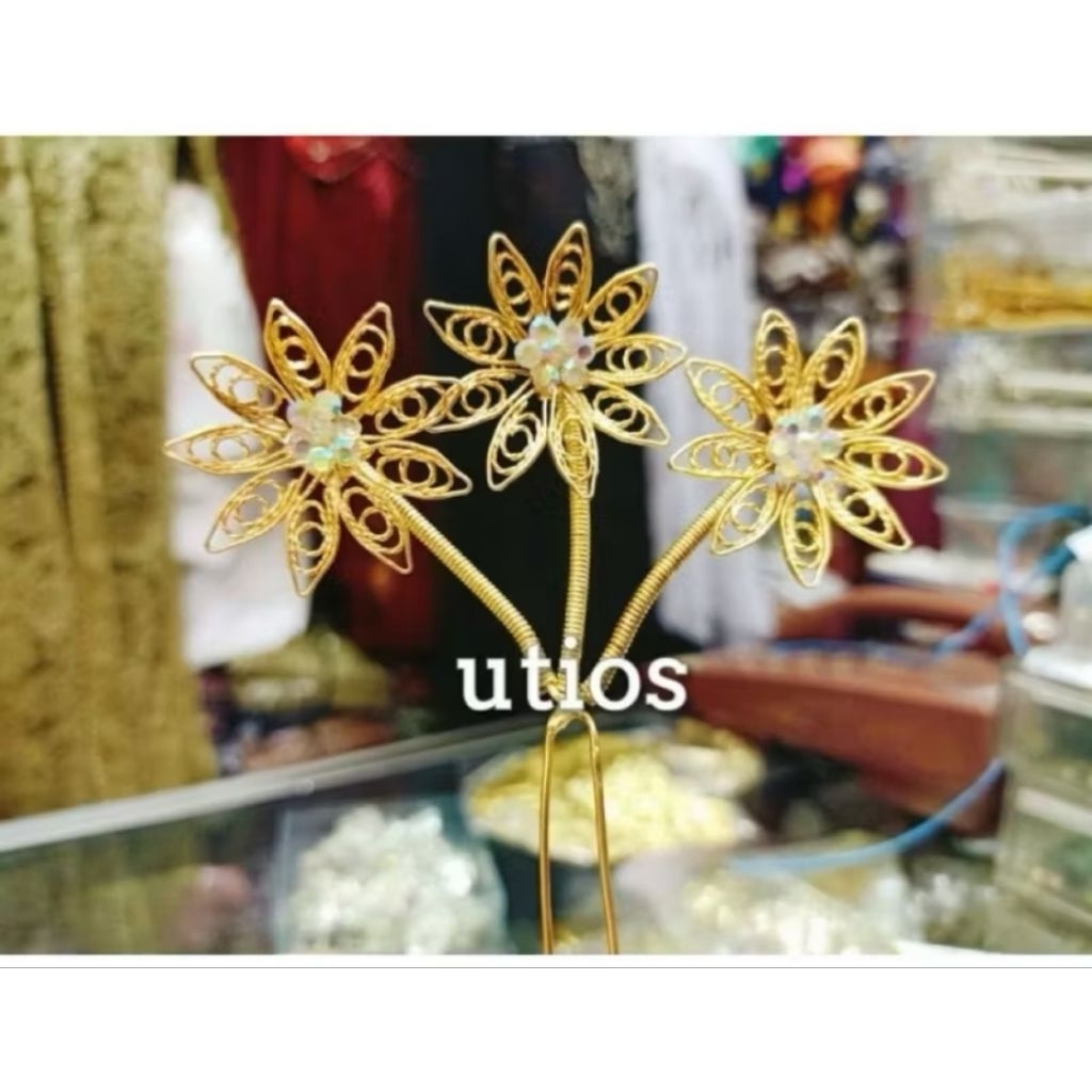 MENTUL TARI KEMBANG 3 WARNA GOLD/MENTUL ANAK/ACC RAMBUT ANAK