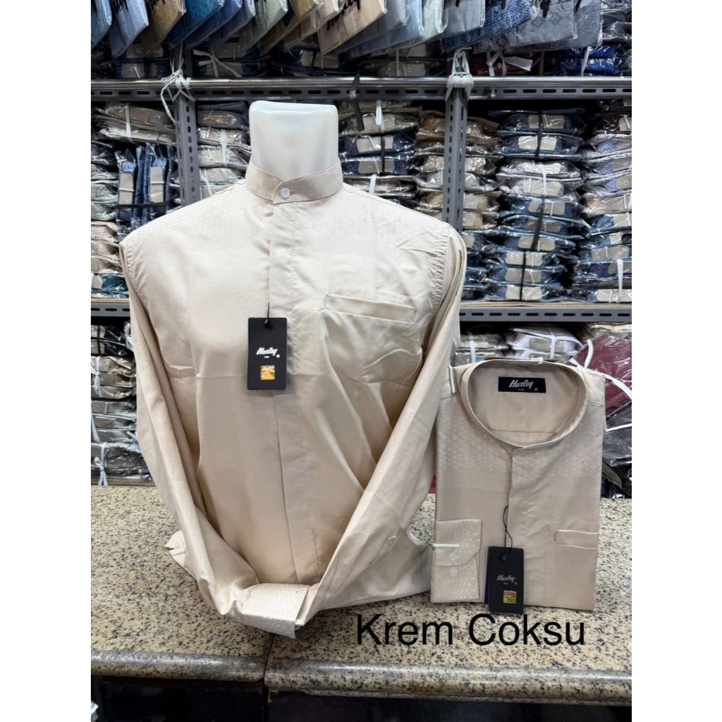 Baju Kemeja Koko Harley Lengan Panjang Ukuran JUMBO BIG SIZE XXL Warna cream krem coksu Bahan Katun