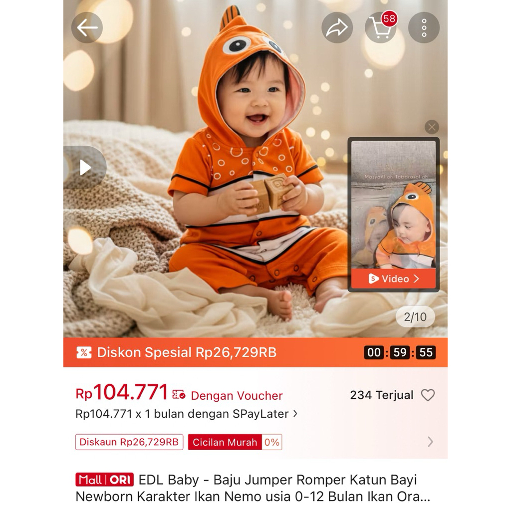 ROMPER pl 3-6M EDL Baby Karakter nemo ikan bayi jumper jp